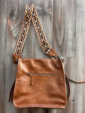 Antik Kraft Brown Vegan Leather Crossbody Bag Woven Strap